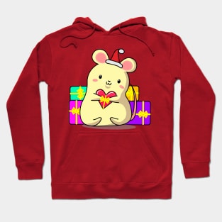 Christmas mouse in red hat with gifts Hoodie